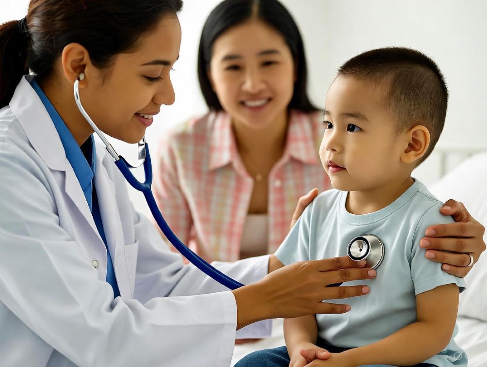 child receiving routine checkup